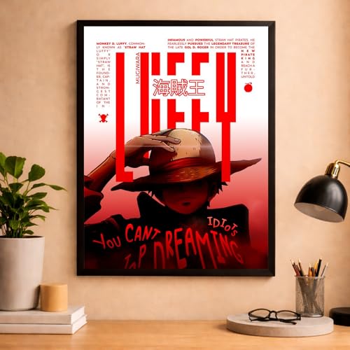 Image of Aniculture Monkey D. Luffy Framed Anime Poster - A4 Size Black Frame - One Piece Wall Art - Premium Glossy Print - Aesthetic Gaming Room & Office Decor