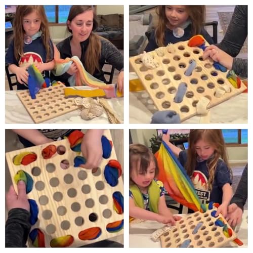 Image of Eray Outdoor Open Ended Play Wooden Toys with Play Silks for Toddlers Kid Safe Weaving Board Crafts Birthday Gifts for Girls 3-6 7 8Years Old