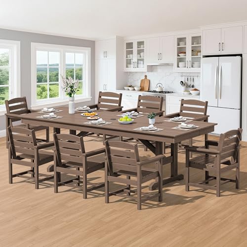 Image of SERWALL Outdoor HDPE Dining Chairs with Arms & Widended Seat, Set of 4, Brown