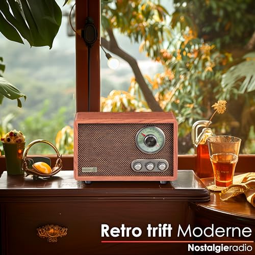 Nostalgie Kompaktanlage | Radio Holz mit Bluetooth | USB | SD Karten Slot | FM/AM | Musikanlage Retro Style | Stereoanlage | Küchenradio | Nostalgie Vintage Radio – Bild 3
