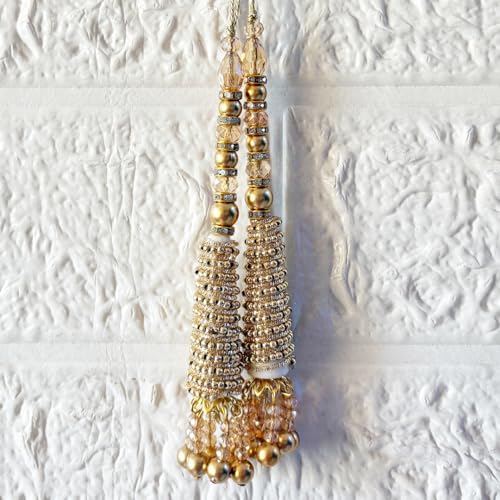 Image of Adikala Craft Store Handmade Ethnic Latkan Tassel Set of 2 for Saree Pallu, Blouse, Suits, Dupatta, Lehenga Decor (Golden French Wire)