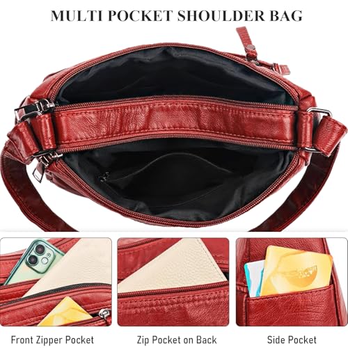 Image of WITERY Crossboby Bag for Women - Soft PU Leather Multi-Pocket Shoulder Bag Handbag with Adjustable Strap