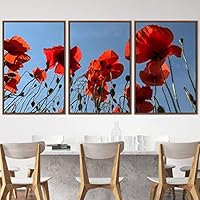 3 Piece Framed Canvas Wall Art Red Cluster Flowers and Colorful Bouquet Canvas Prints Home Artwork Decoration for Living Room,Bedroom - 16