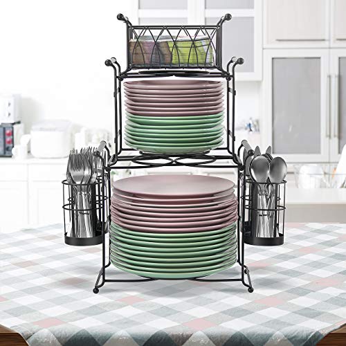 Sorbus® Buffet Caddy — 7-Piece Stackable Set Includes Plate, Napkin, and Silverware Holder, 3-Tier Detachable Tabletop Organizer — Ideal for Kitchen, Dining, Entertaining, Parties,Thanksgiving (Black) - Image 5