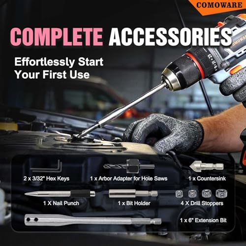 Image of COMOWARE 246 Pcs Drill Bit Set for Cordless Drill, Drill Driver Bit Set for Wood, Metal, Masonry, Cement and Screwdriver Bits Set Combo Kit, Pink Case