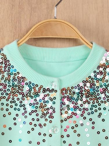 Image of Danny D Girls Sequin Knitted Sweater Cardigan Crew Neck Long Sleeve Button Tops