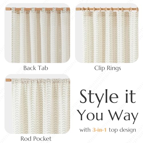 jinchan Green Boho Linen Curtains 96 Inch Farmhouse Back Tab 2 Panels - image 6