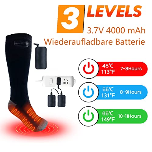 Heated Socks, Heated Socks Women Men, 4000 mAh USB Rechargeable Electric Socks with 3 Files Adjustable Temperature, Foot Warmer Electric for Skiing, Fishing, Cycling, Camping - Image 4