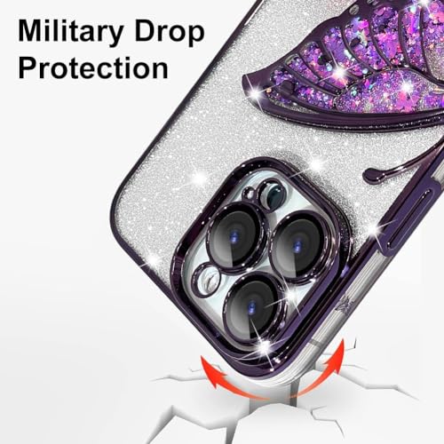 Image of SHINESTAR 3D Butterfly Case for iPhone 14 Pro Max Cover, Cute Girly Glitter Bling Luxury Back Cover for Women Girls Protective Shockproof Slim Camera Protection for iPhone 14 Pro Max - Purple