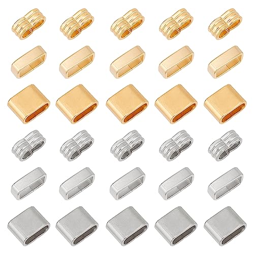 UNICRAFTALE About 36 pcs 2 Colors 3 Style Stainless Steel Rectangle Slide Charms Large Hole Leather Cord Slider Loose Beads Wristband Locking Clips Beads Link Connector for Bracelets Jewerly Making