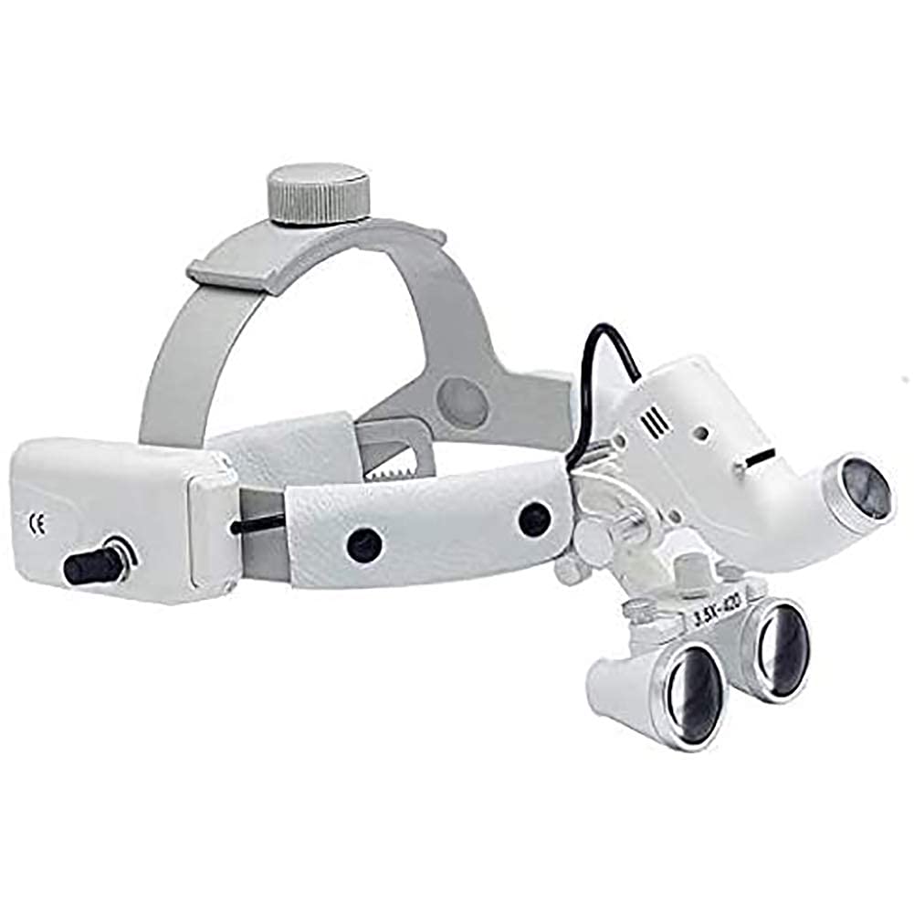 asdchZen Dental Loupes,Dental Surgical-Surgical Binocular Loupes-Headband Magnifier-3W Headlight 3.5X Leather Headband Loupe Light White