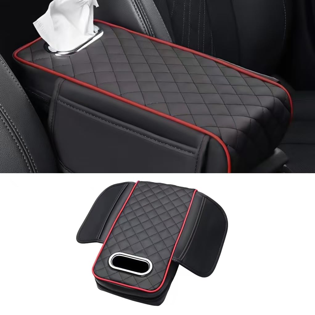 WENINETIES Car Armrest Cover for Jaecoo J7 Phev 2025, Console Pad Cushion Center Storage Box Mat Nappa Leather Comfortable Black,C
