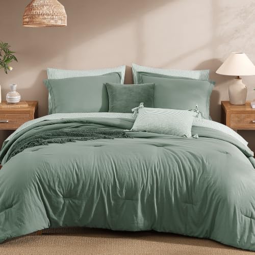 Image of Monbix Queen Comforter Set-7 Pieces Soft Bed in a Bag Queen Bedding Sets