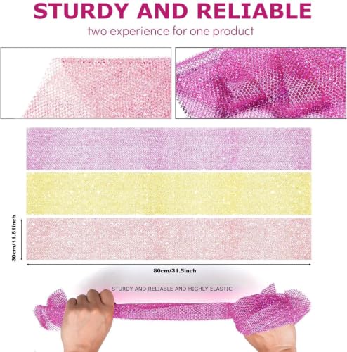 Image of UJFQBH 3 Piece Bright Style African exfoliating net Exfoliating Shower Set Long Bath Sponges for Smooth, Refreshed Skin, The Exterior Gleams - Ideal for Daily Use (Bright Yellow, Pink, Purple)