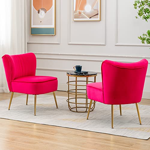 Modern Velvet Accent Chairs Set of 2 with Gold Legs - Rose Red