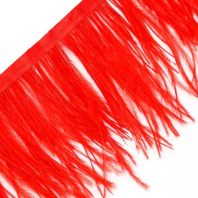 8-10cm Black Orange Yellow Ostrich Feather Trim Fringe Natural Fluffy Ostrich on Ribbon Decoration Plumes for Party Dress Sewing-Red