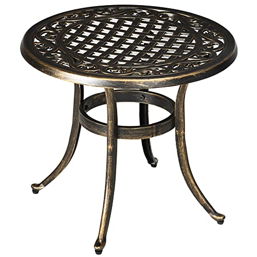 Outsunny Table d'appoint de jardin résistante aux intempéries avec cadre en fonte d'aluminium - Table basse ronde de balcon - Charge maximale : 60 kg -...