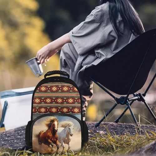 Aztec Western Horse Lunch Box Backpack for Women Insulated Lunch Backpack Men Boho Cooler Lunch Bag Work Laptop Backpacks With Cooler Compartment Cool Gifts for Nurses College Teacher Brown3