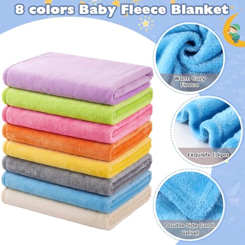 Image of Reginary 8 Pcs Fuzzy Baby Blankets Bulk 30 inch x 40 inch Toddler Nursery Daycare Nap Warm Soft Plush Fluffy Newborn Receiving Essential Infant Boy Girl Gifts Swaddling Cozy Kid Cot Crib Stroller (Bright)