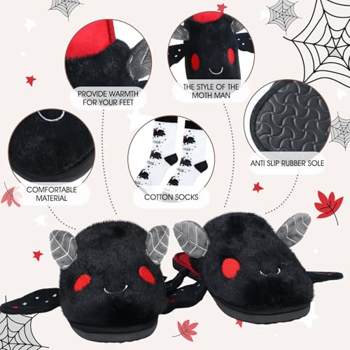 Mothman Plush Slipper with Sock Halloween Mothman Gift for Women Men Warm Cryptids Animal Slippers for Halloween Cosplay2
