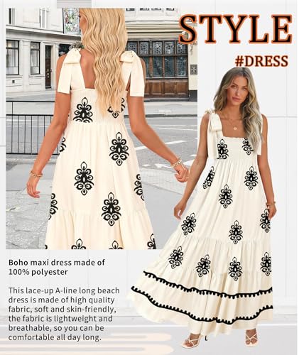 Image of CURBODO Women's Summer Maxi Dress Boho Spaghetti Straps Casual Long A-line Smocked Beach Dress Square Neck Flowy Sun Dress