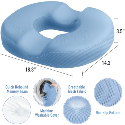 Image of CloudBliss Donut Pillow Stadium Seat Cushion for Tailbone Pain Relief and Hemorrhoids, Memory Foam Seat Chair Cushion, Portable Seat Cushions for Bleachers, Car, Home & Office