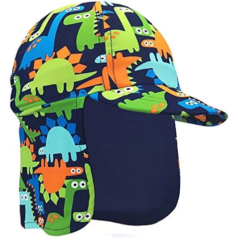 Gifts Treat Kids Legionnaires Hat, UPF 50+ Sun Protection Swim Cap Flap Hat in Dinosaur Pattern for Kids, Quick Drying Boys Sun Hat with Neck Protection for Beach Seaside Pool, Dinosaur, 2-4 Years Cover