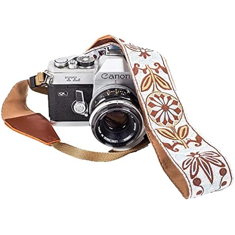 Weiß Gewebt Vintage Kameragurt Gürtel für Alle DSLR Kamera - Elegant Universal DSLR Gurt, Blumenmuster Nacken Schulter Kameragurt für Canon, Nikon, Sony, Fujifilm und Digitalkamera Cover