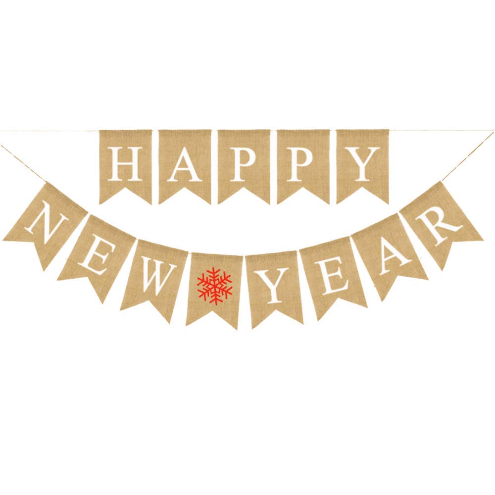 Happy New Year Banner Burlap Vintage Happy New Year Holiday Bunting Garland Decorations 2019 New Year's Eve Party Banner Party Decorations