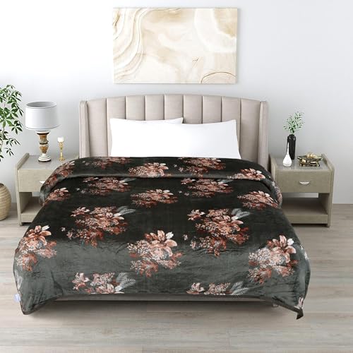 Image of Ultra Soft Flannel Printed Double Blanket 220x240 cm | 200 GSM Warm & Cozy All Season AC Blanket for Winter| Duvet /Quilt Throw for Bedroom & Living Room- Dark Grey