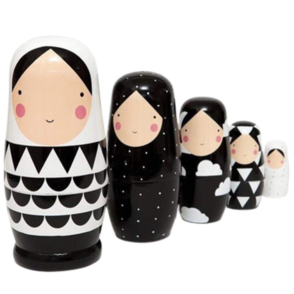Milisten 5 Layers Wooden Nesting Dolls Matryoshka Dolls Toy for Holiday Kids Party Favor