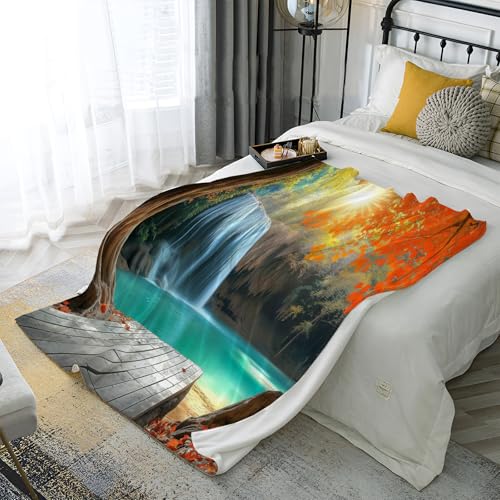 JSCWDET Pasarela De Madera Mantas para Sofa Franela 220×240 Cm, Manta para Cama Invierno Ultra Suave Polar, Manta Sofa Pelo Largo Hojas De Otoño para Sofá, Cama O Sala De Estar