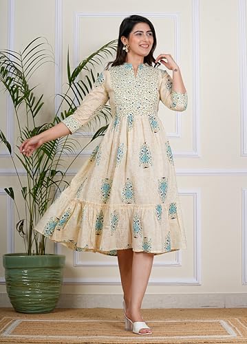 Image of Kuruti B Sheets Women's Cotton Floral Printed Regular Fit Anarkali Kurta for Women
