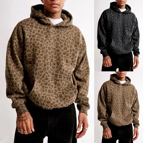 Hoodies for Men Leopard Print Pullover Hooded Sweatshirts Outdoor Casual Trendy Spring Shirt Long Sleeve Fashion Tops3