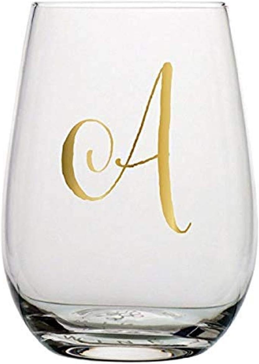 Slant Collections Creative Brands Monogrammed Stemless Wine Glass, 20-Ounce, Initial K