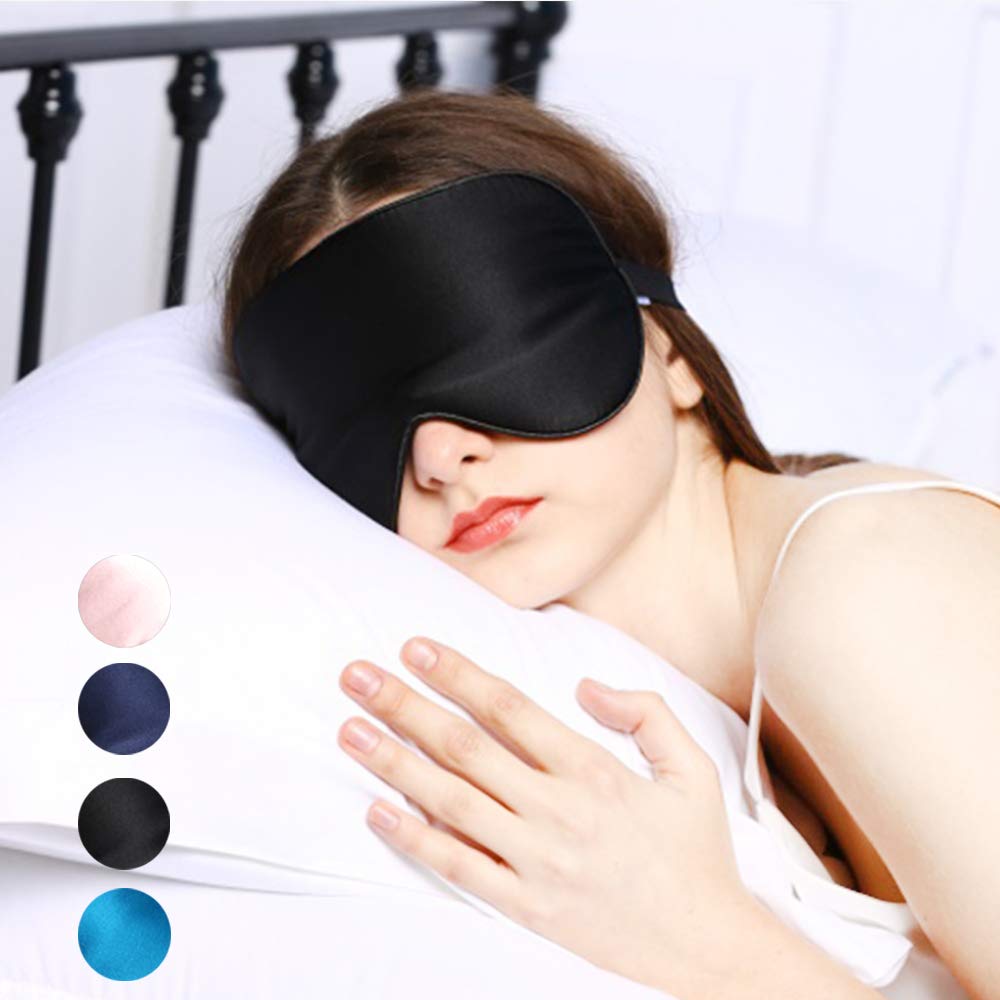 Silk Sleep Mask, Natural Mulberry Sleeping Eye Mask with Adjustable Elastic Strap for Women and Men, Blackout Eye Cover Ultimate Smooth and Breathable Experience - Classic Black
