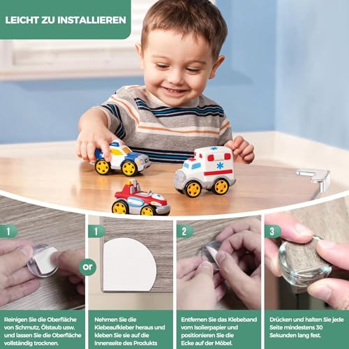Peakally Eckenschutz Baby, 30 Stück Kantenschutz Baby Silikon Selbstklebend Kantenschutz 2 Formen Transparent Tischkantenschutz für Verschiedene Möbel, um das Baby vor Verletzungen zu Schützen