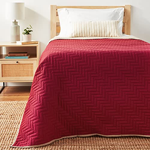 Image of Martex Reversible Coverlet, Twin, Khaki /Red | Lightweight, Durable, Soft, Easy Care, Reversible