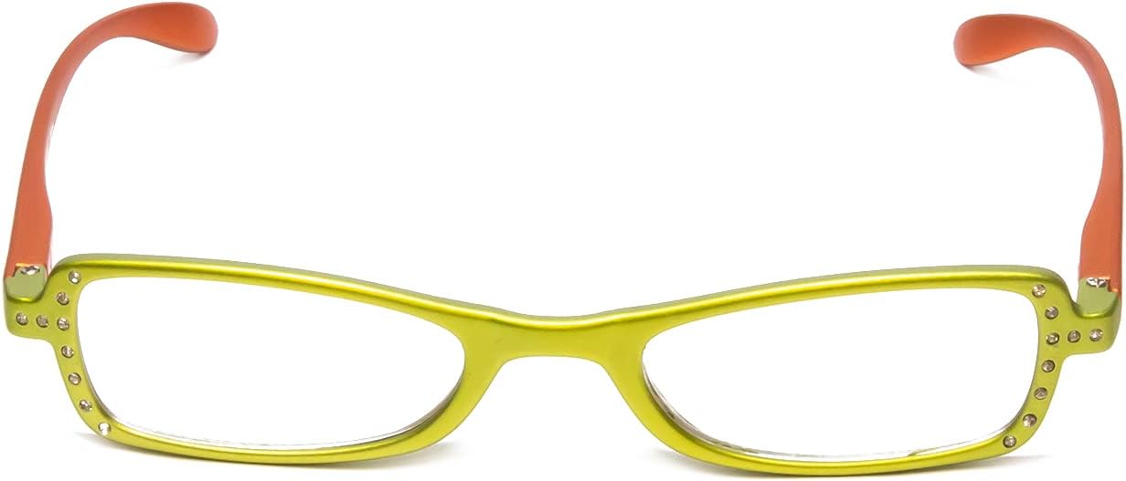 Calabria 837 Womens Metallic Reading Glasses Vibrant Crystal Accents Single Power Readers Spring Hinged Hard Case Included