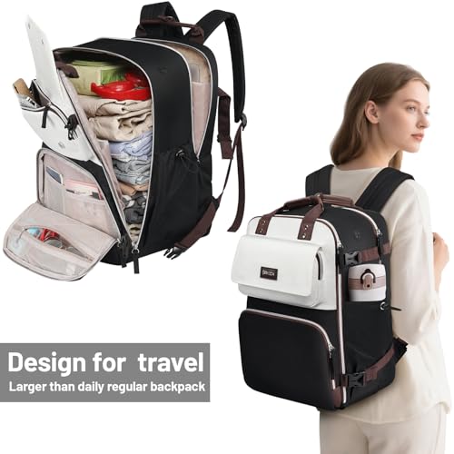 Travel Backpack for Women with Luggage Strap, 40L Large Carry on Backpack Women Flight Approved, TSA 17 Inch Laptop Backpack Luggage Personal Item Travel Bag for Work Business Trip Overnight, Black2