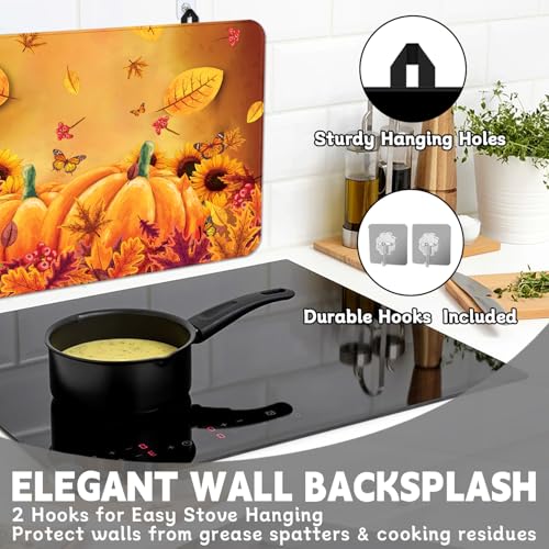 Image of Fall Stove Top Cover for Electric Stove 28 inchx 20 inch, Pumpkin Leaves Heat Resistant Glass Top Stove Cover Protector, Glass Cooktop Covers, Kitchen Flat Electric Stove Top Covers
