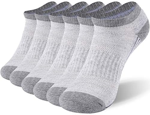 Sunew Men's Low Cut Athletic Socks, Summer Wicking Moisture Golf Anti Slip nkle Bamboo Socks, Breathable Odor Free Sport Tennis Hiking Home Training No Show Socks 6 Pairs Gray L