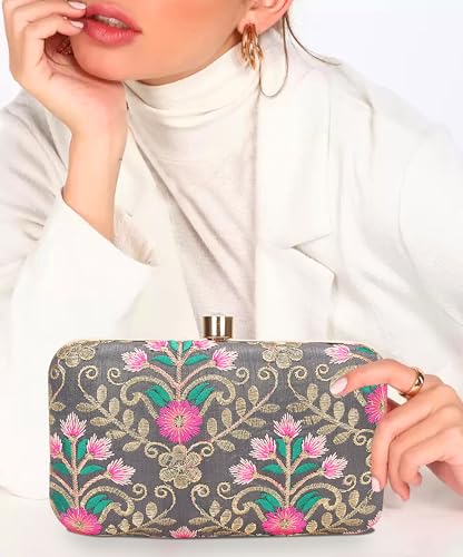 Image of LONGING TO BUY Hand Crafted Designer Box Clutch - Zari Embroidery For Women