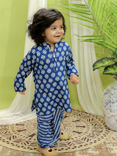 Image of BownBee Infant Pure Cotton Dhoti Kurta Set for Boys, Full Sleeve Kurta & Printed Dhoti Set for Baby Boys, Traditional Ethnic Wear for Kids Boy, Ideal for all Festivals