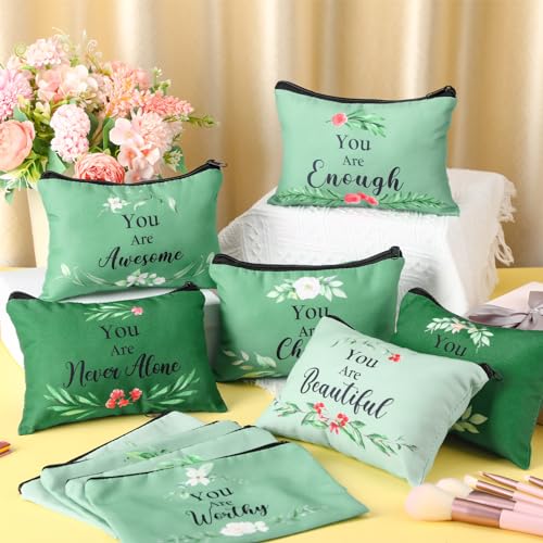 Hillban 10 Pcs Housekeeping Week Appreciation Gifts for Women Bulk Inspirational Christian Bible Verse Cosmetic Bag Surgical Tech Makeup Bag Religious Church Canvas Travel Pouch(Greenery,Green)2