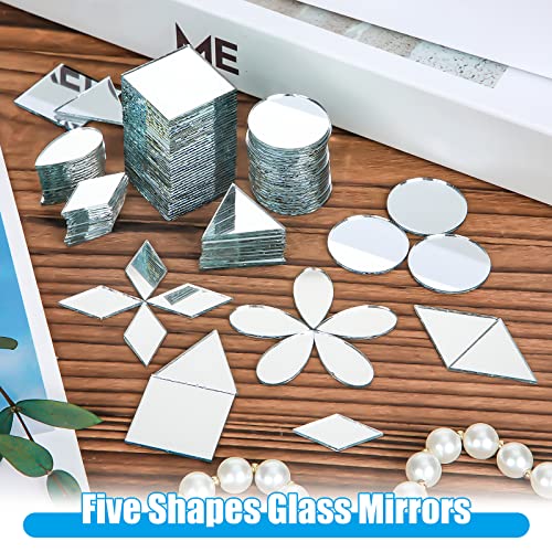 Sintuff 500 Pcs Mini Glass Mirror Tiles Round Square Teardrop Triangle Rhombus Mirror Mosaic Tiles Small Mirrors For Crafts Bulk Mirror Pieces For Crafts For Diy Home Wall Door Decorations, 5 Shapes #TOP2