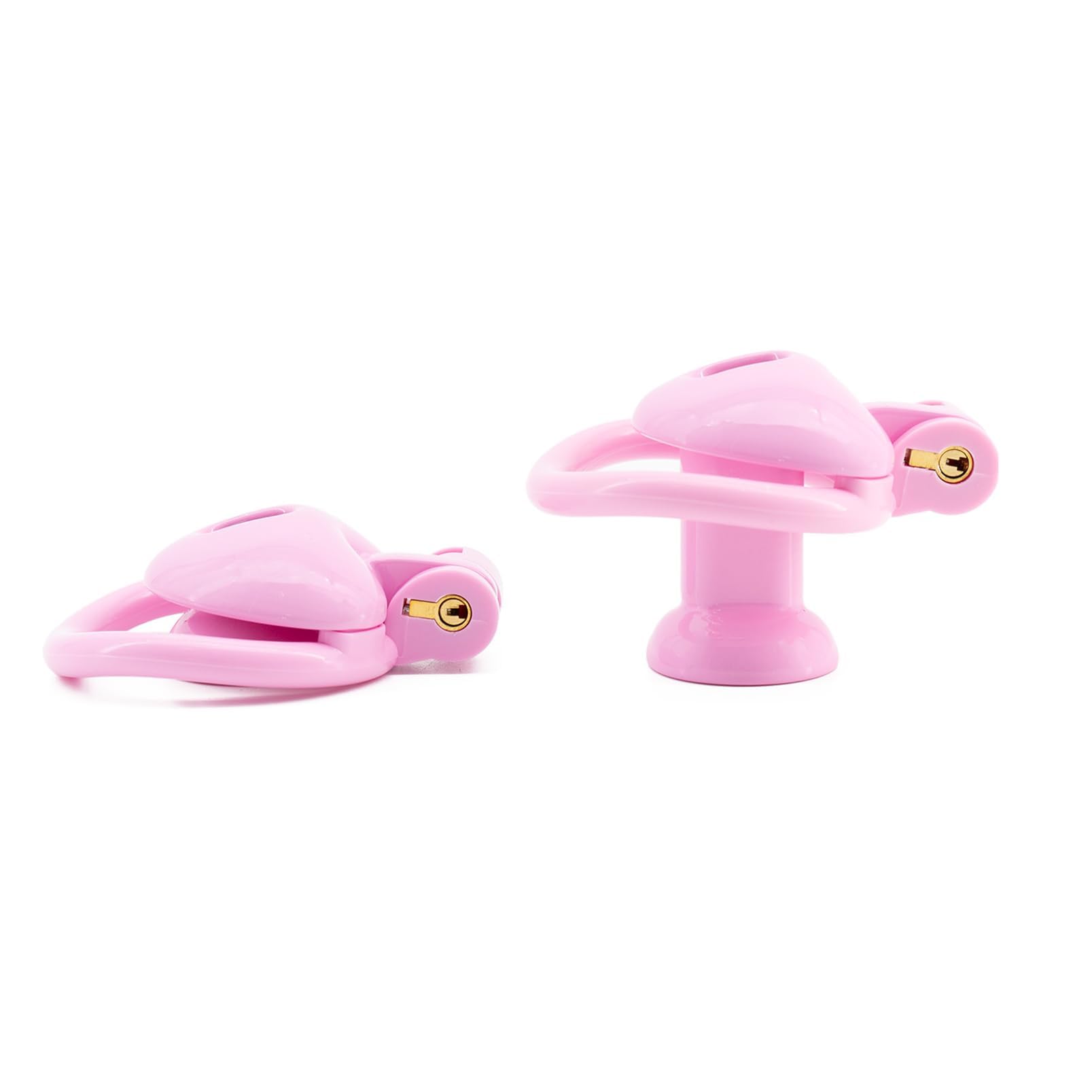 Gabbia per pene cava con cinturino in pelle a tre vie e 4 anelli per il pene, giocattolo sessuale per uomini, cintura di castità per schiavitù e contenimento del pene (Pink,S)