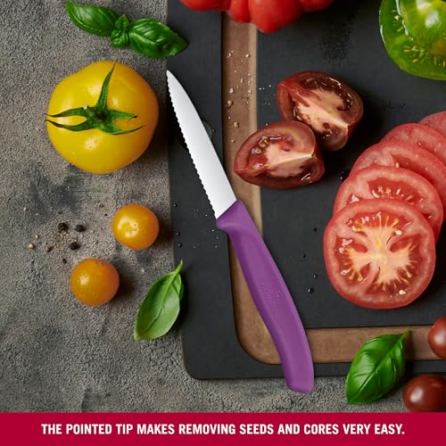 Image of Victorinox Swiss Made, Stainless Steel Swiss Classic Paring Knife, 8 cm, Wavy Edge with Pointed Tip, Professional and Household Use, Kitchen Tools & Items, Purple, 6.7635.C1 | Multipurpose Knife