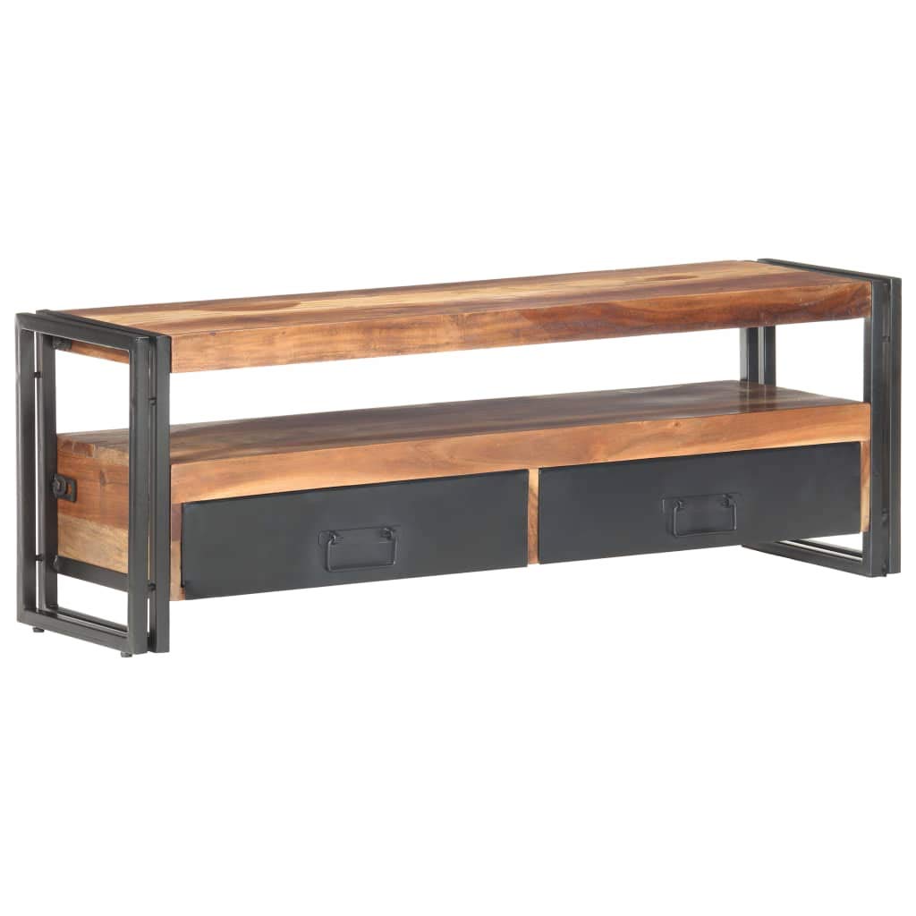 Meuble TV 120cm bois massif d'acacia et hévéa avec tiroirs