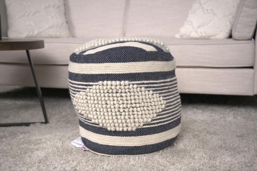 TREATLIFE HOME Handcrafted Diamond Fabric Pouf for Comfort & Style, Durable Wool and Cotton Blend, Beige and Dark Grey, Home Decor